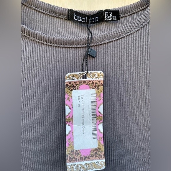 BooHoo Bodycon T-Shirt Dress Women's Size 6 Grey Basic Rib Crew Neck Dress New - Picture 9 of 14